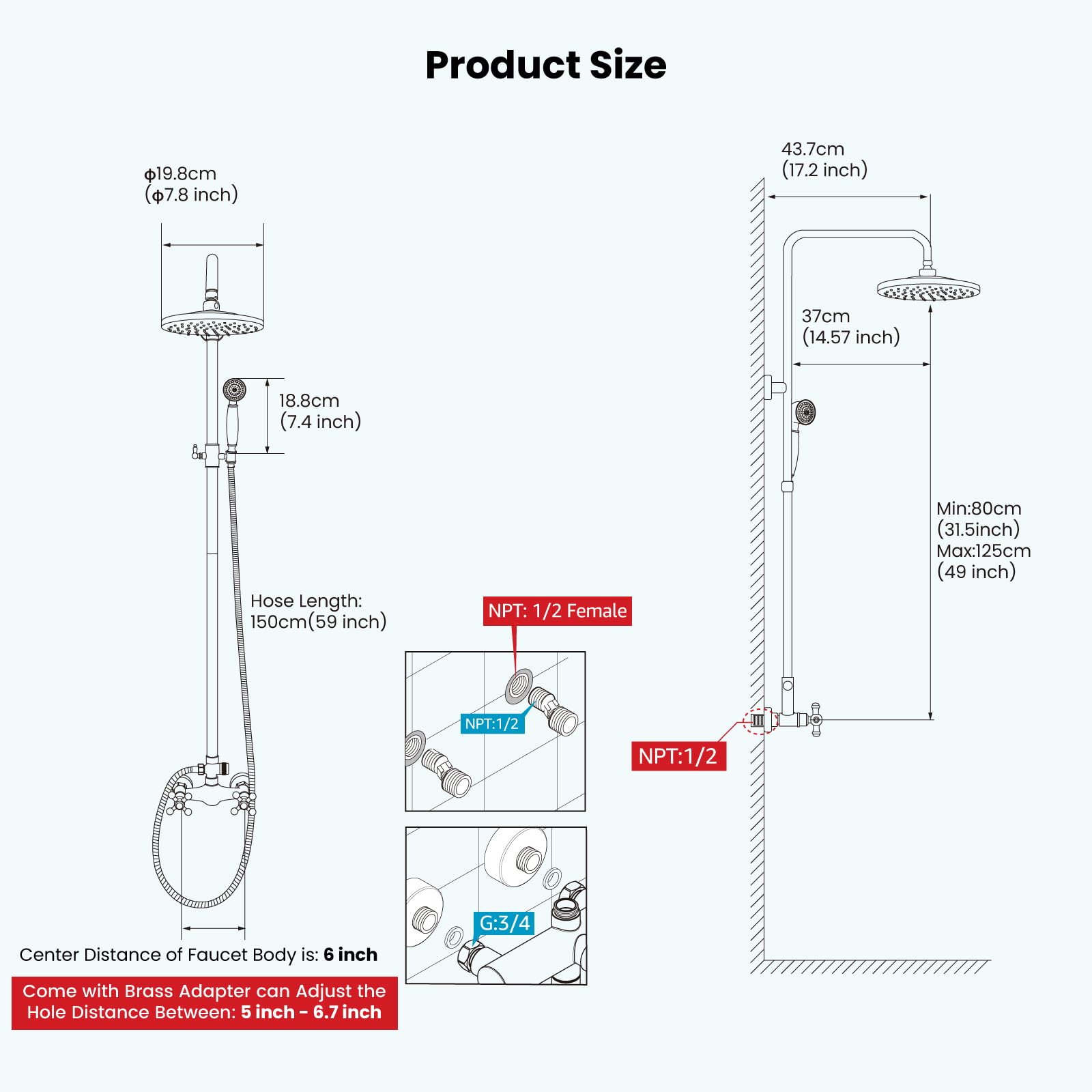 Gotonovo 8 Inch Rainfall Shower Head with Handheld Spray - Polished Chrome Wall Mount Bathroom Faucet Set (2 Functions) - Perfect for Modern Bathrooms & Spa-Like Showers