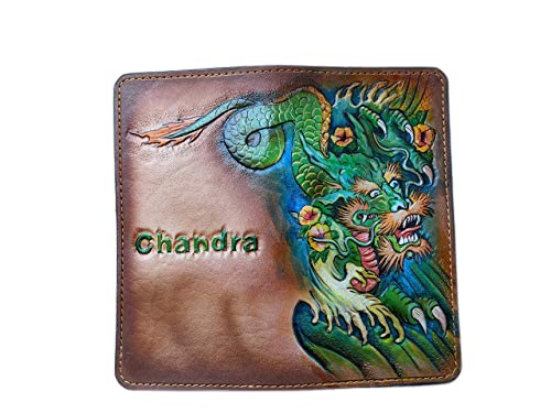 Handmade 3D Genuine Leather Wallet for Men - Long Biker Wallet with Hand-Carved Dragon Design - Custom Personalized Leather Wallet for Everyday Use & Gift Giving