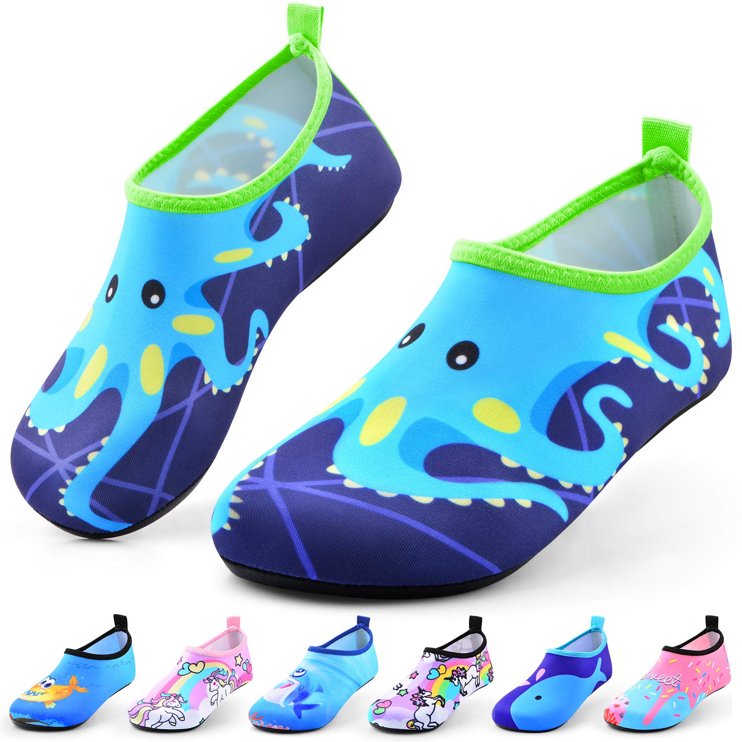 Sunnywoo Kids Water Shoes for Girls & Boys - Quick Dry Non-Slip Aqua Socks for Swimming, Beach, Pool & Outdoor Sports - Barefoot Skin-Friendly Toddler Swim Shoes for Water Activities & Play
