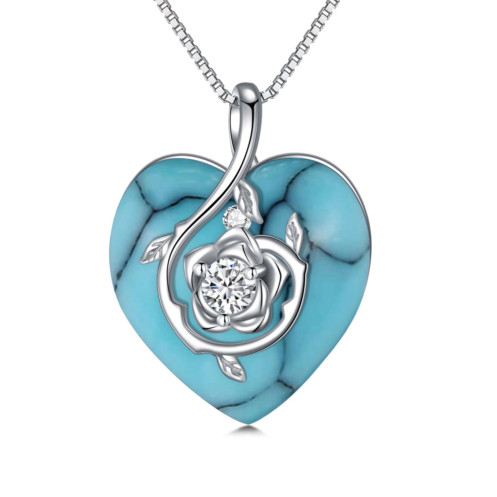 12 Month Birthstone Sterling Silver Heart Rose Pendant Necklace - Mother's Day, Anniversary, Birthday, Christmas & Valentine's Day Jewelry Gift for Women, Wife, Girlfriend & Mom | Perfect for Romantic Occasions, Special Celebrations & Everyday Elegance