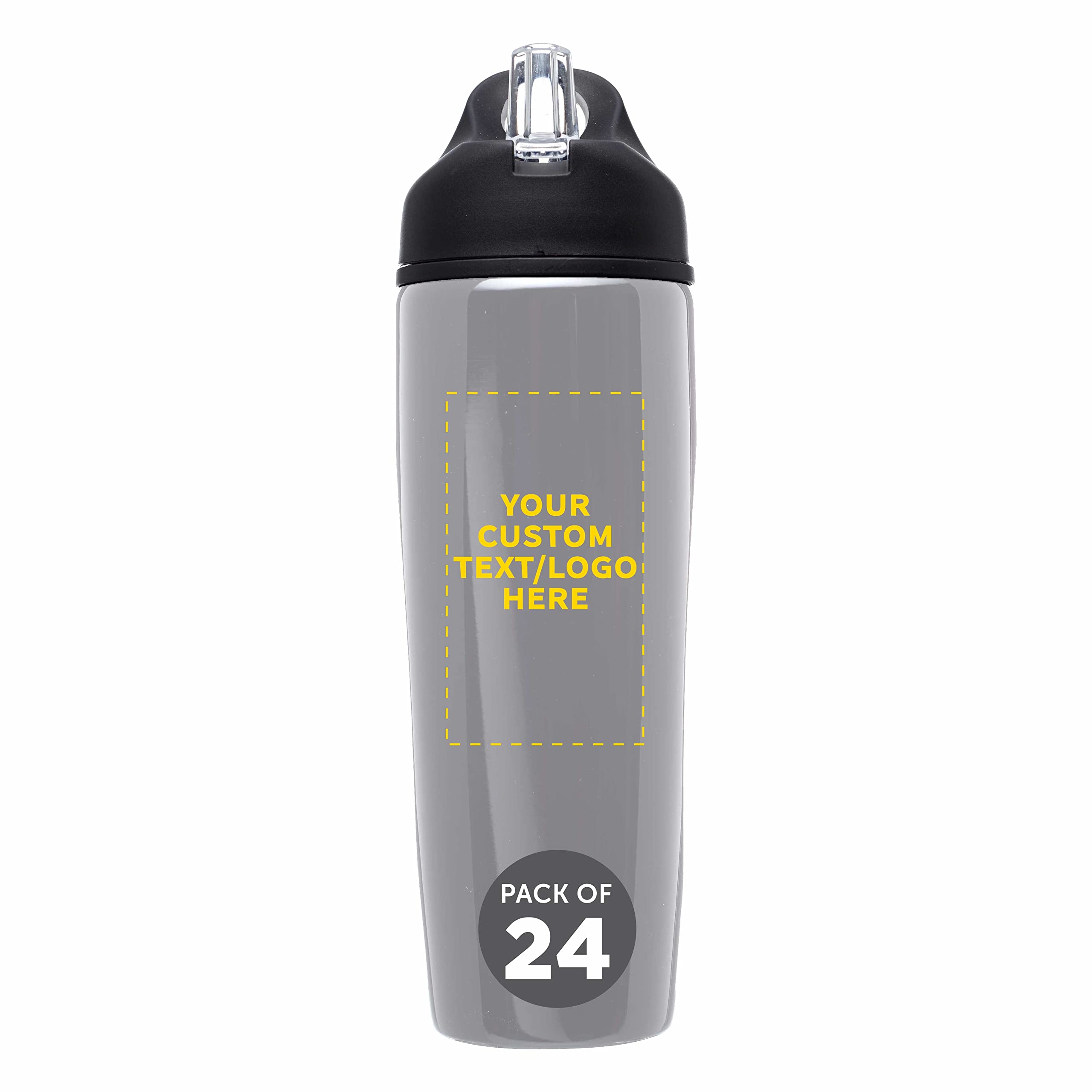 Custom Stainless Steel Water Bottle 24 Pack - Personalized Text & Logo - 28.5 oz Metal Sports Bottles with Flip Top Lid - Easy Carry Handle - Silver - Perfect for Team Sports, Gym, Outdoor Activities & Corporate Gifts