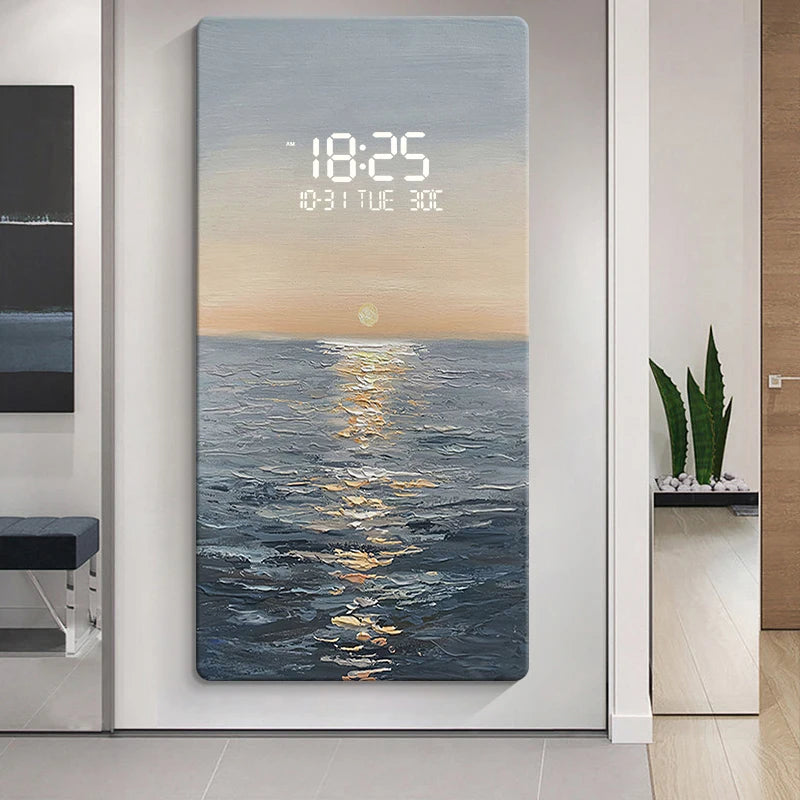 Modern Abstract Art Digital Wall Clock - Stylish Home & Office Decor for Living Room, Bedroom, Kitchen | Silent LED Display with Date & Temperature