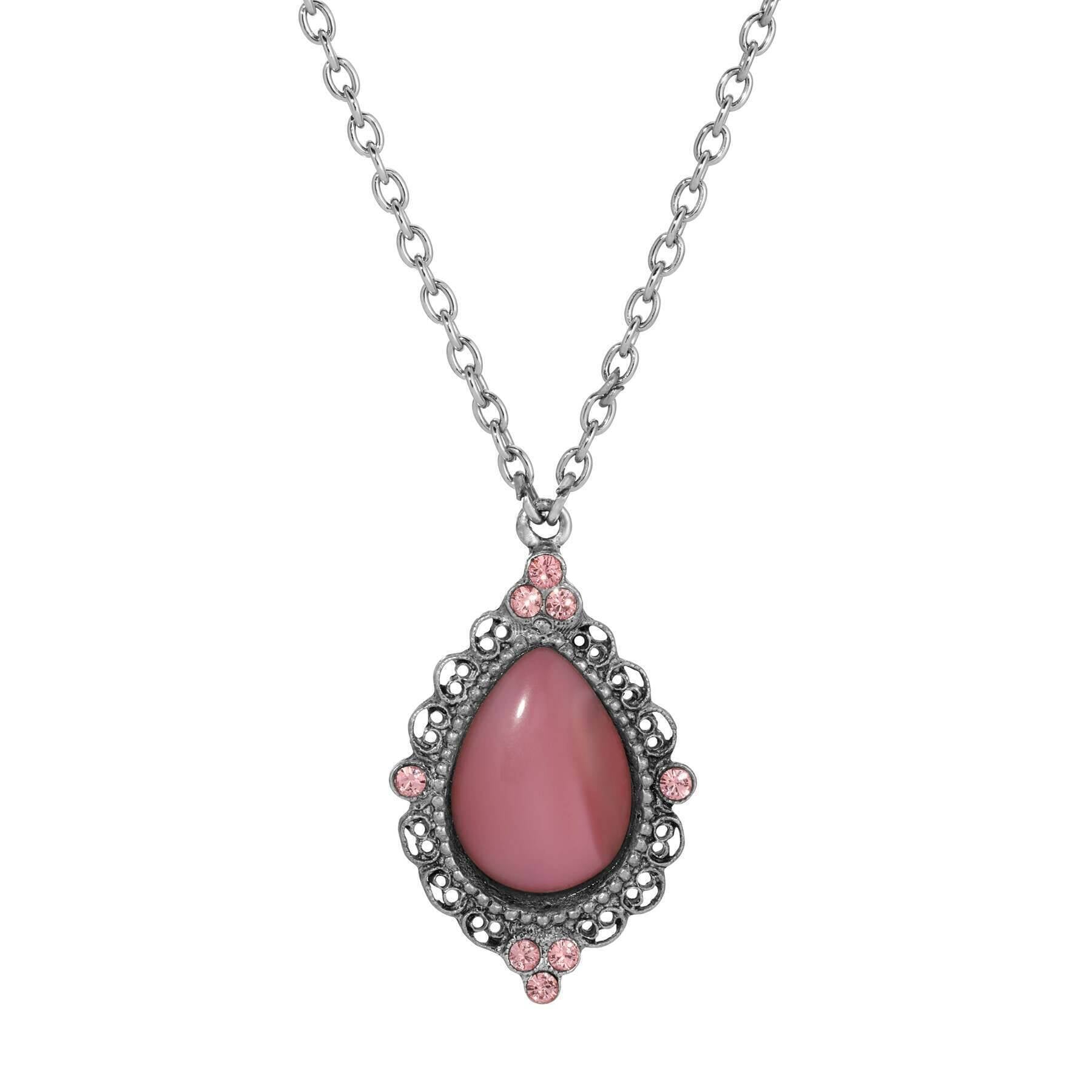 1928 Jewelry Light Rose Pink Crystal Pear Moonstone Pendant Necklace with 16 + 3 Inch Extender Chain - Elegant Gift for Women, Perfect for Weddings, Parties & Special Occasions