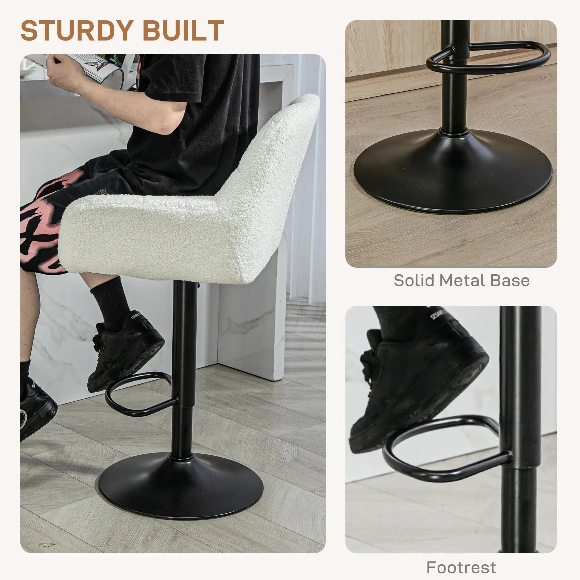 Swivel Adjustable Bar Stools (Set of 2) - Faux Leather & Linen Touch Fabric - 5 Color Options - Perfect for Kitchen Islands, Home Bars & Dining Areas