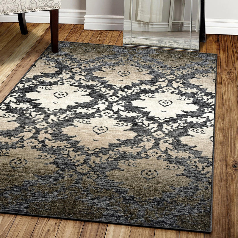Geneva Medallion Scroll Non-Slip Washable Indoor Area Rug - Perfect for Living Room, Bedroom & Home Decor