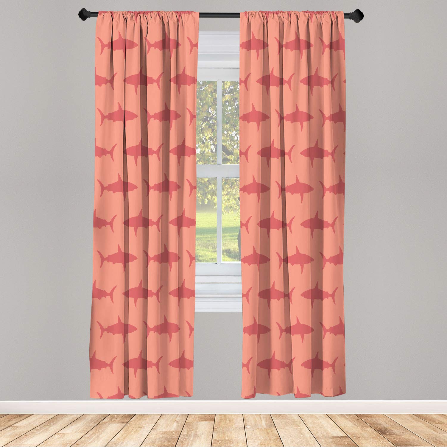 Ambesonne Sea Animal Shark Print Window Curtains - 2 Panel Set with Rod Pocket, 28
