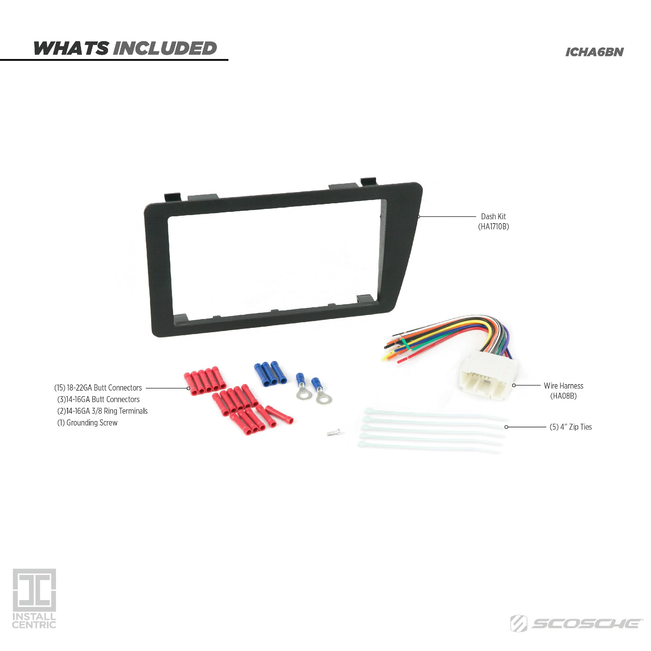 Scosche ICHA6BN Double DIN Radio Dash Kit for 2001-2005 Honda Civic | Car Stereo Installation Kit with Factory Brackets | Perfect for Upgrading Your Car Audio System