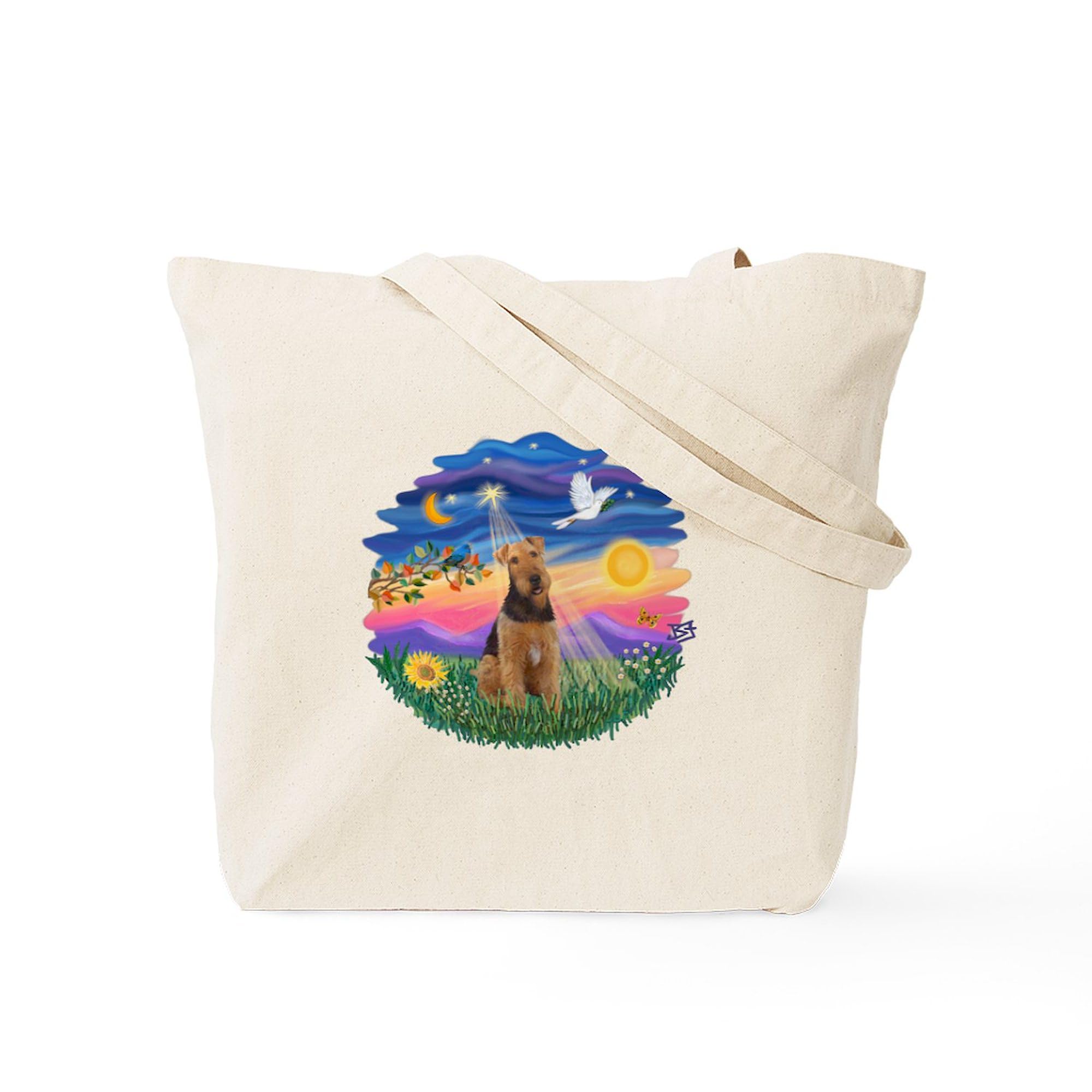 Twilight Airedale #1 Natural Canvas Tote Bag - Eco-Friendly Reusable Shopping Bag for Groceries, Beach & Daily Use