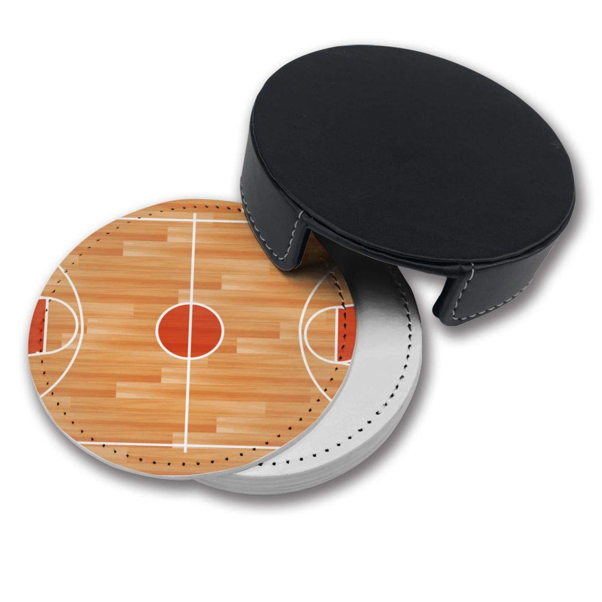 Premium Basketball Court Design Drink Coasters with Holder - Set of 6 Non-Slip Cup Protectors for Beer, Wine & Coffee - Perfect for Game Nights, Sports Bars & Man Cave Decor