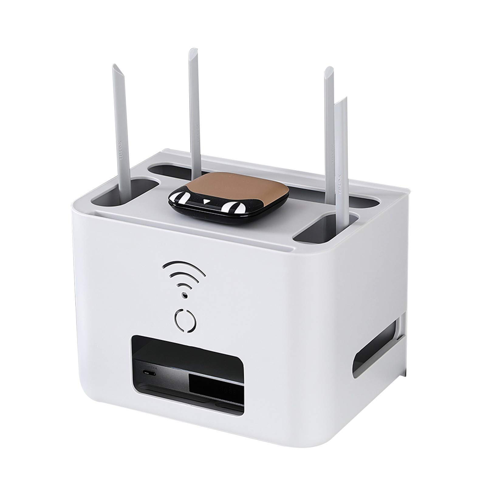 XJZKA WiFi Router Storage Box - White Desktop Cable Organizer with Punching-Free Design for Home & Office, Easy to Install | Perfect for Hiding Routers, Organizing Cables & Decluttering Workspaces
