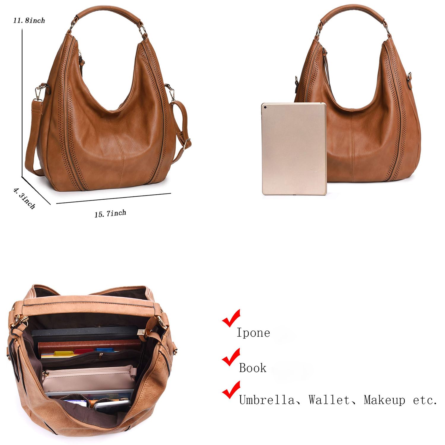 Stylish Oversized Women's Hobo Bag - Genuine Leather & PU Crossbody Shoulder Tote Purse for Winter | Fashionable Everyday Handbag for Work, Travel & Shopping
