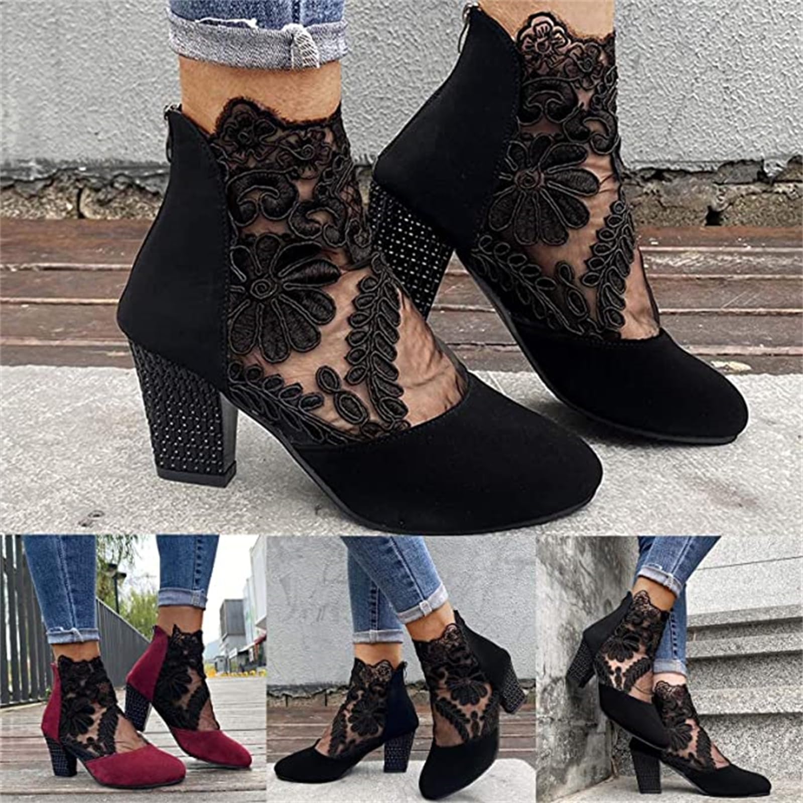 Lausiuoe Women's Ankle Boots - Dressy Chunky Heel Cowboy Western Booties with Side Zipper, Wide Width Available | Perfect for Country Rides, Night Out & Casual Wear