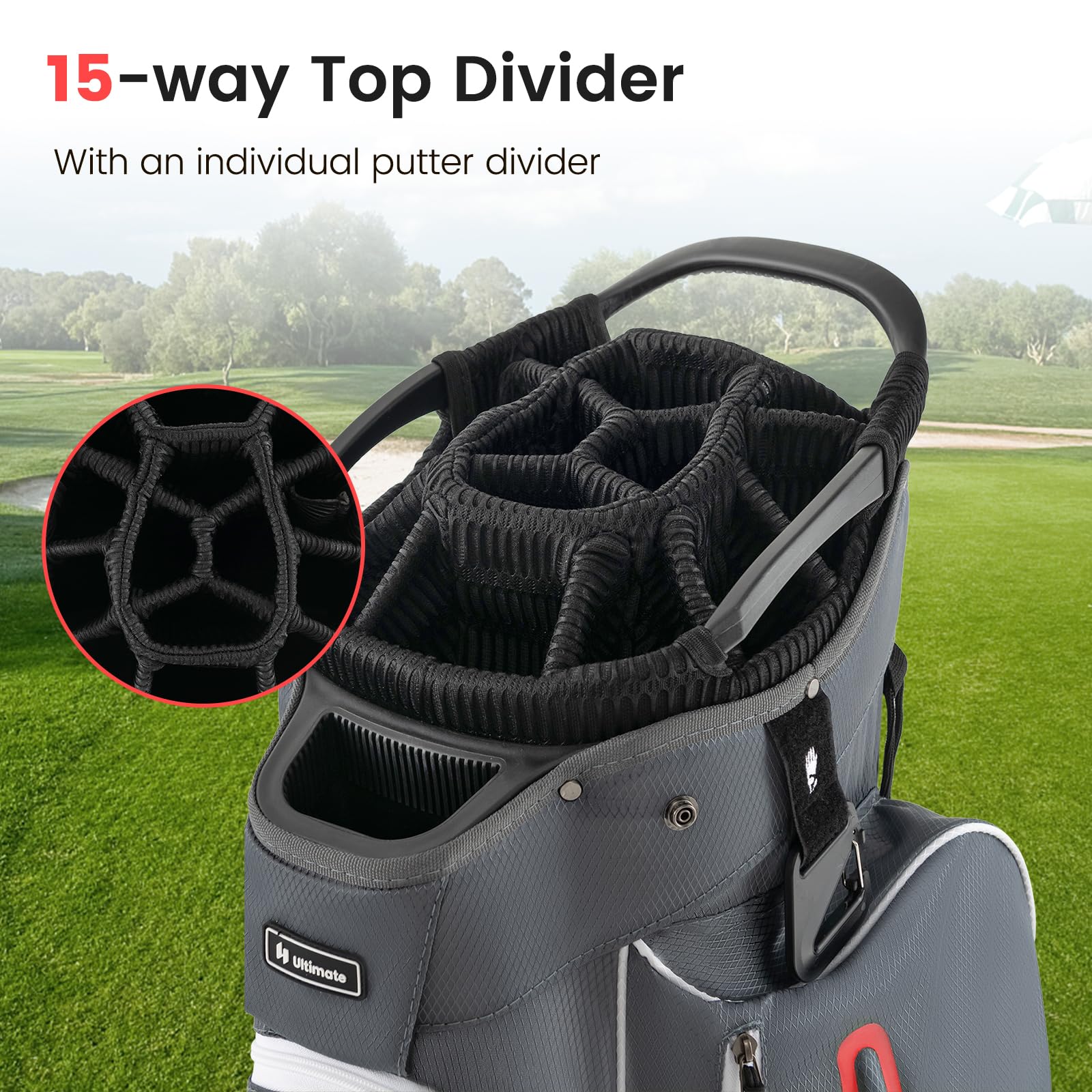 Premium 15-Way Golf Cart Bag with 7 Zippered Pockets & Cooler | Lightweight Golf Club Organizer with Rain Hood, Umbrella Holder & Shoulder Strap | Perfect for Men & Women Golfers on Course or Driving Range