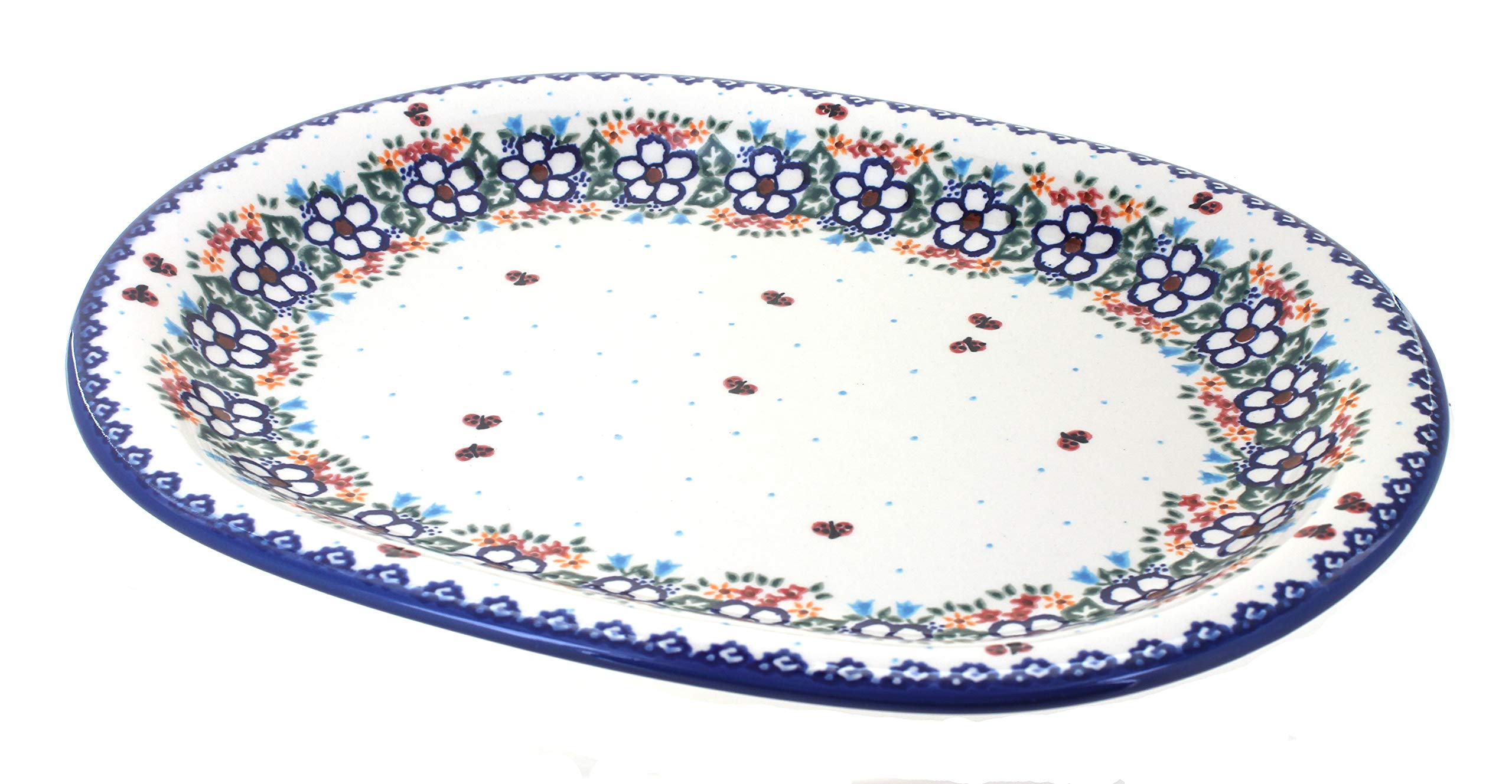 Blue Rose Polish Pottery Scarlett Large Oval Platter - Handmade Ceramic Serving Dish for Holidays, Dinner Parties & Home Decor