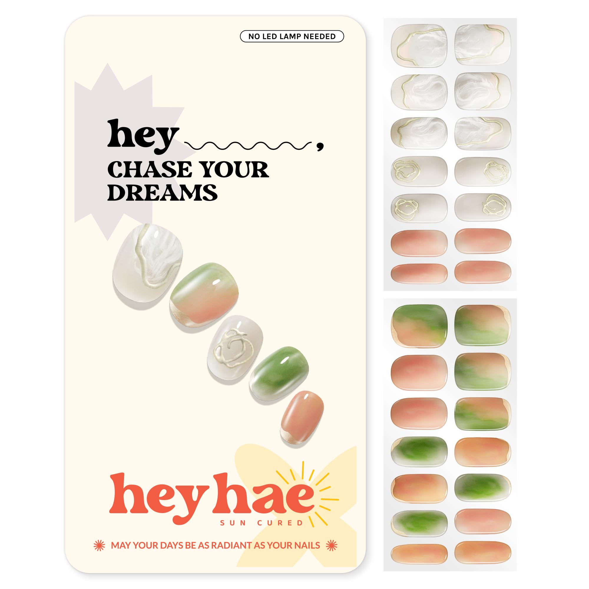 Semi Cured Gel Nail Strips - No LED Lamp Needed, Sun Cured & Easy to Apply | 28 Strips with Prep Pad, Nail File & Wooden Stick | Perfect for Home Manicures, Travel & DIY Nail Art - Hey, Chase Your Dreams