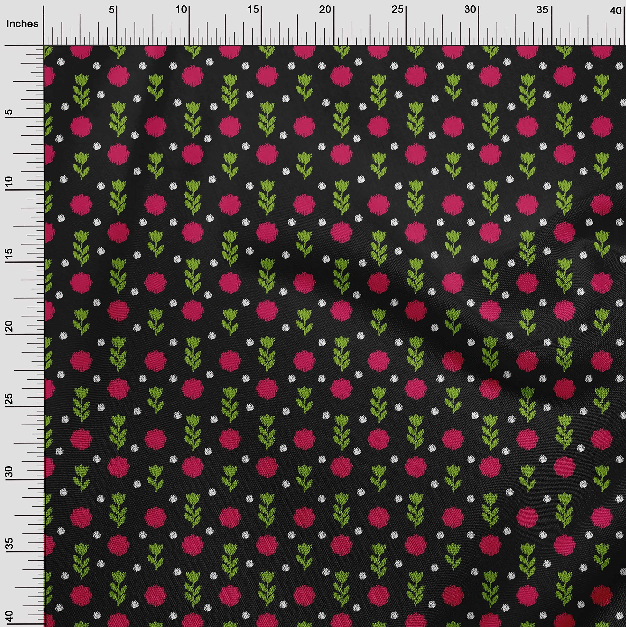 oneOone Polyester Spandex Black Floral Ikat Print Fabric - 56 Inch Wide for DIY Clothing, Quilting & Home Decor Projects | Soft Stretch Material for Dresses, Curtains & Crafting