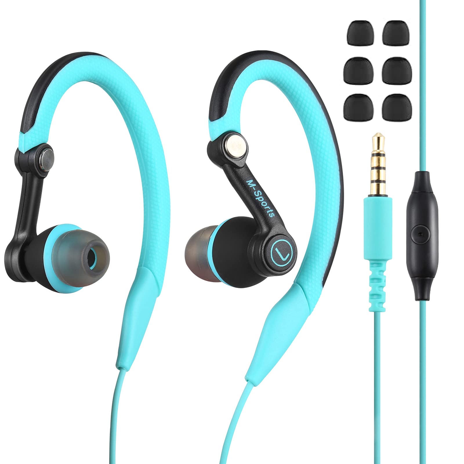 Best Wired Sports Headphones with Ear Hook for Running & Workouts - Secure Fit, 3.5mm Jack, Sweatproof (Blue) - Perfect for Gym, Jogging & Outdoor Activities