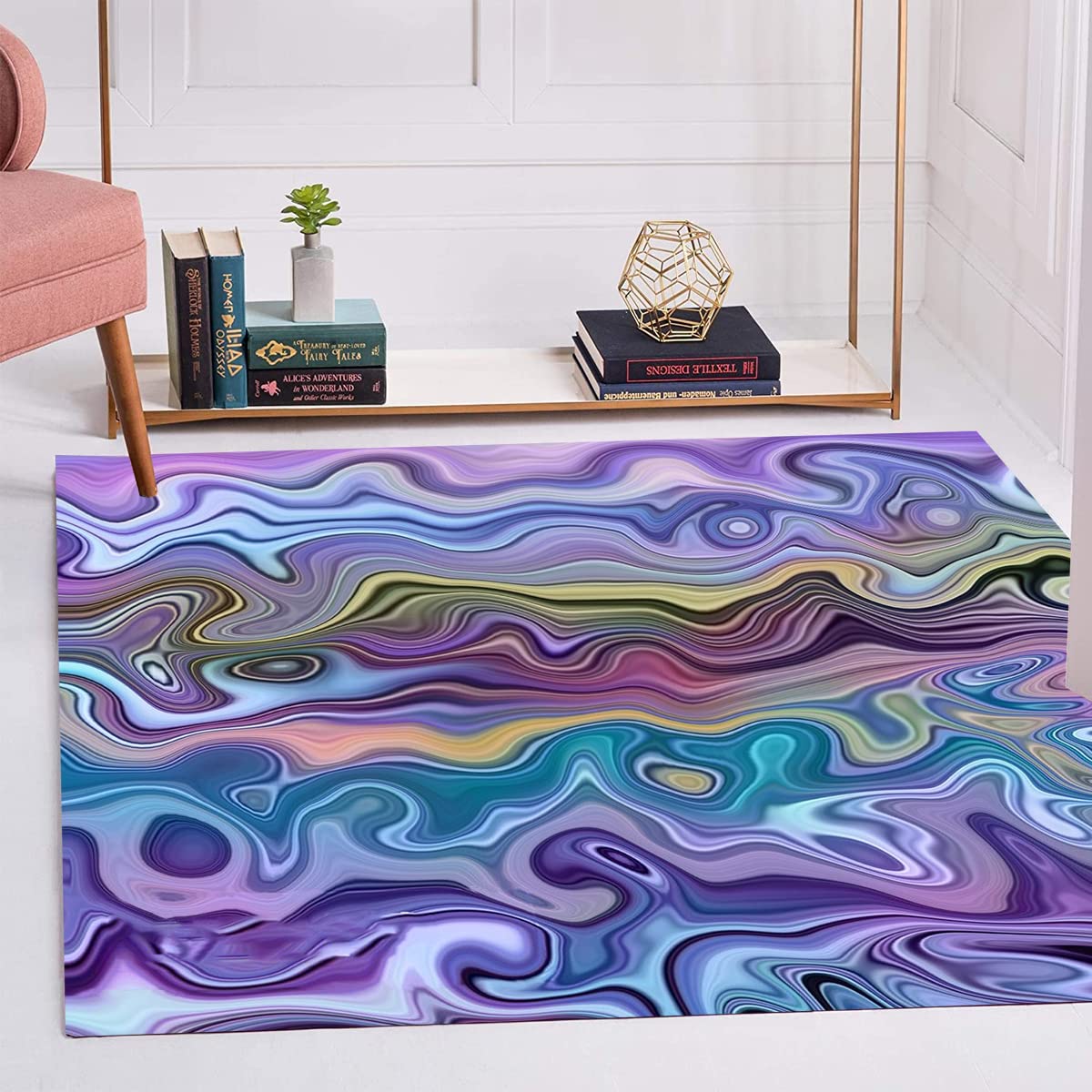 Modern Abstract Square Area Rug 7x7 ft - Purple & Blue Washable Carpet for Living Room, Bedroom, Dining Room - Non-Slip Indoor Floor Mat for Kitchen, Laundry, Bathroom Runners - Perfect Under Coffee Table & Home Decor