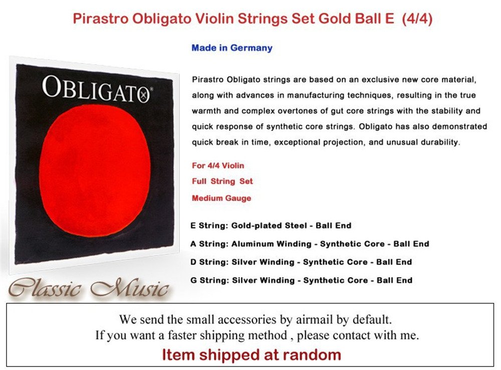 Pirastro Obligato Violin Strings Full Set 4/4 Size - Classic Music Strings with Gold E Ball End for Professional Violinists | Perfect for Solo Performances, Orchestras & Practice Sessions
