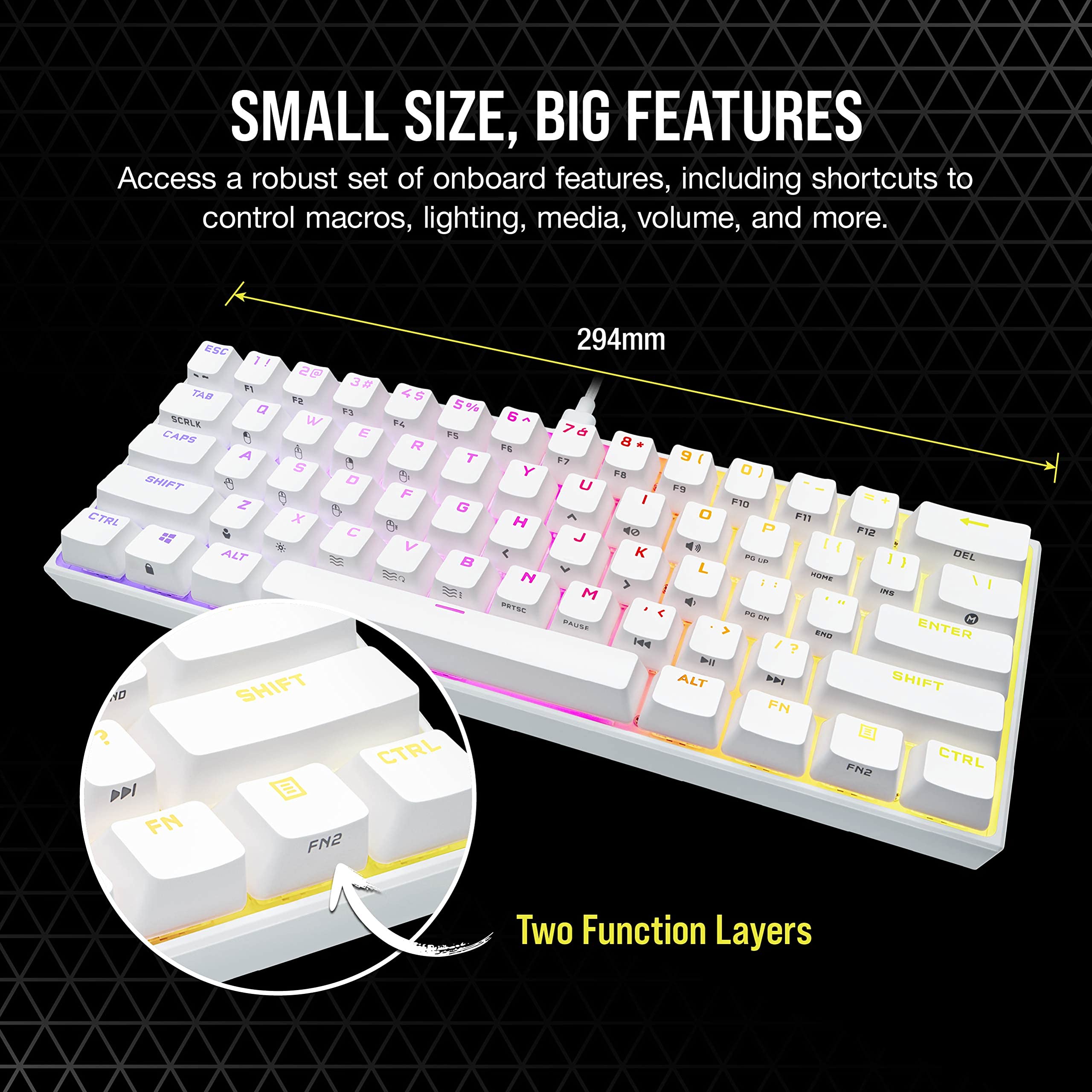 CORSAIR K65 RGB Mini 60% Mechanical Keyboard - Cherry MX Red - PC Gaming & Mac