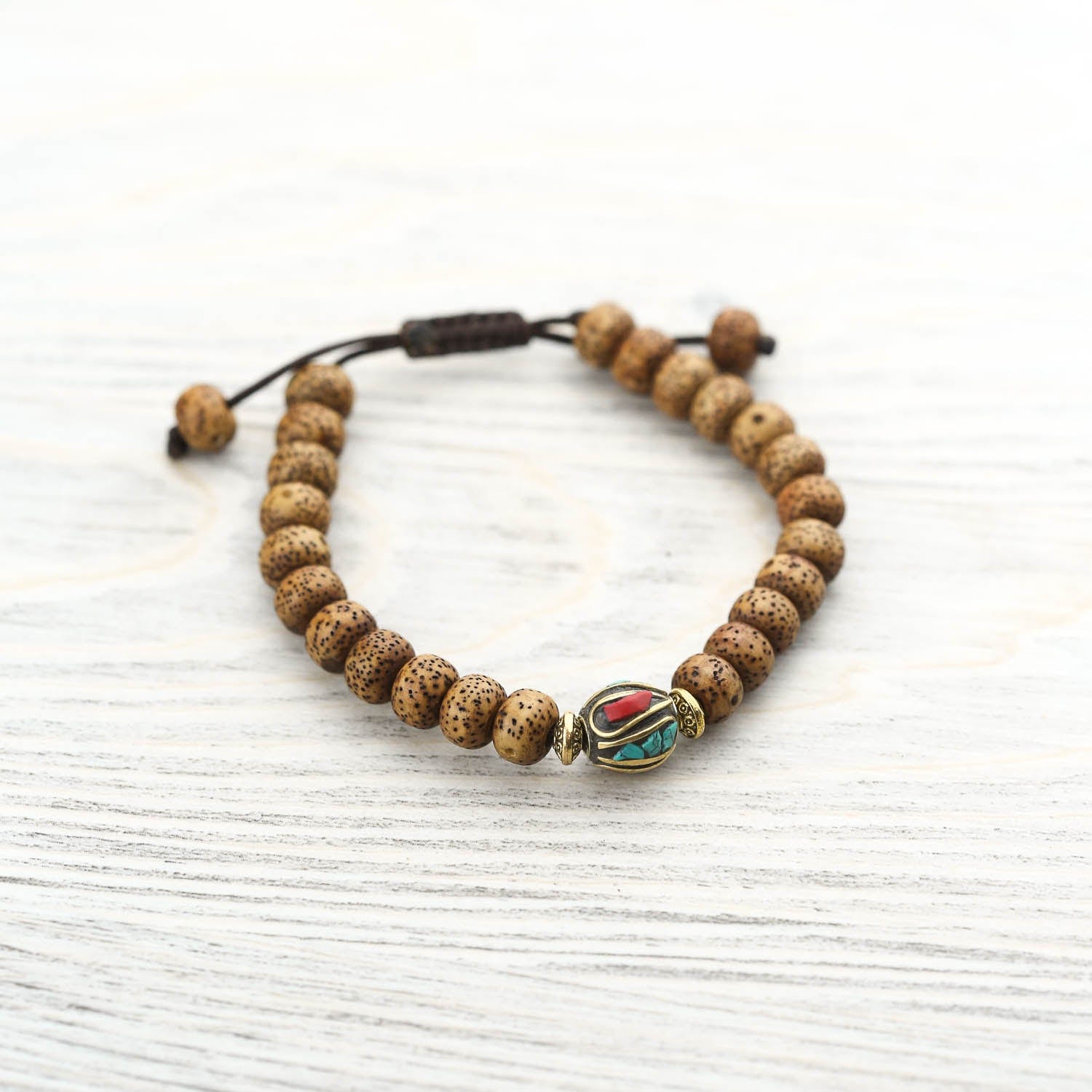 Divine Rebirth Lotus Seed Wrist Mala - Buddhist Prayer Beads Bracelet for Meditation, Yoga & Spiritual Healing | Handmade Natural Wood Beads