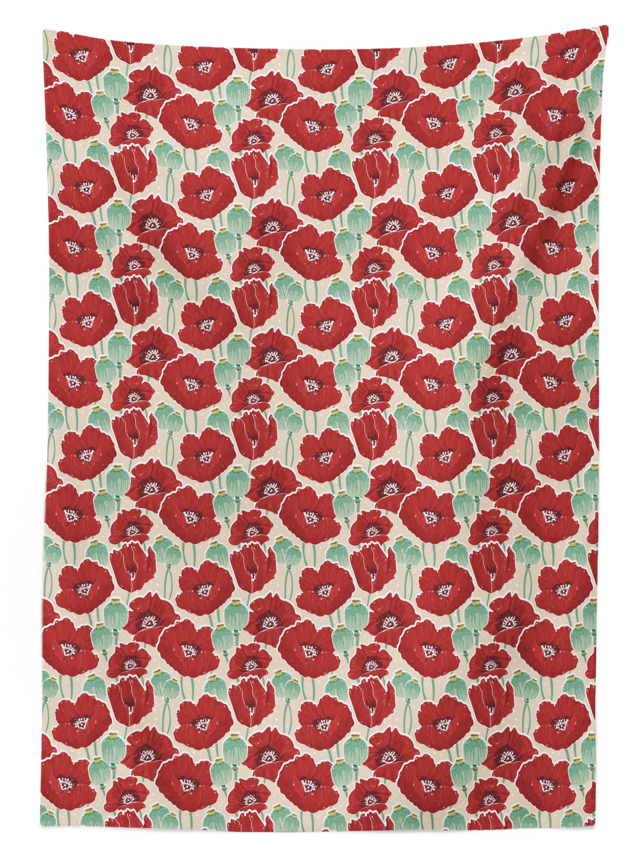 Ambesonne Poppy Flower Outdoor Tablecloth - Spring Garden Design with Red Blossoms & Dots, Washable Picnic Table Cover, 58