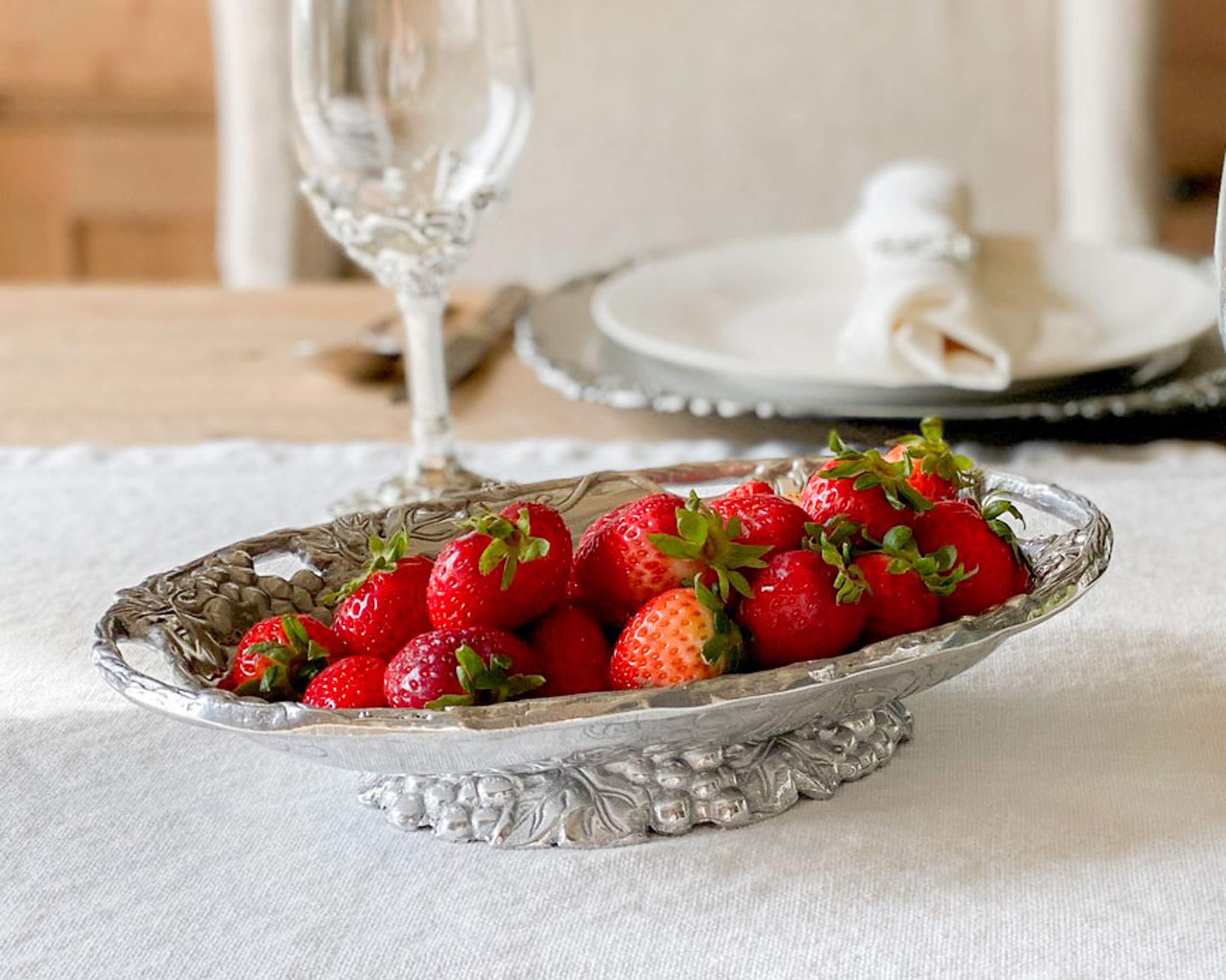 Arthur Court Designs 11-inch Aluminum Grape Footed Side Dish Server - Elegant Serving Platter for Dinner Parties, Holiday Entertaining & Buffet Style Dining