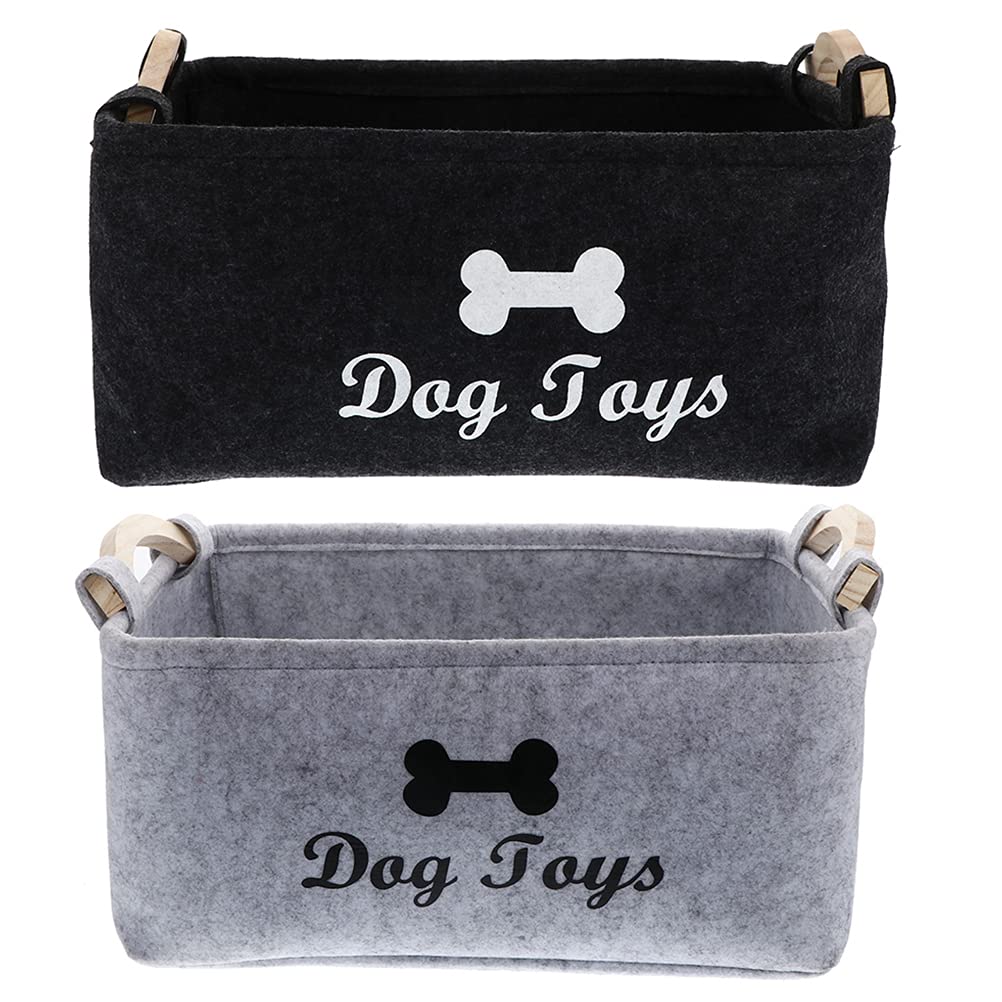 TEHAUX 2 Pack Felt Pet Toy Storage Box - Durable Pet Toys Organizer Container for Dogs & Cats - Perfect for Living Room, Bedroom or Pet Play Area Organization