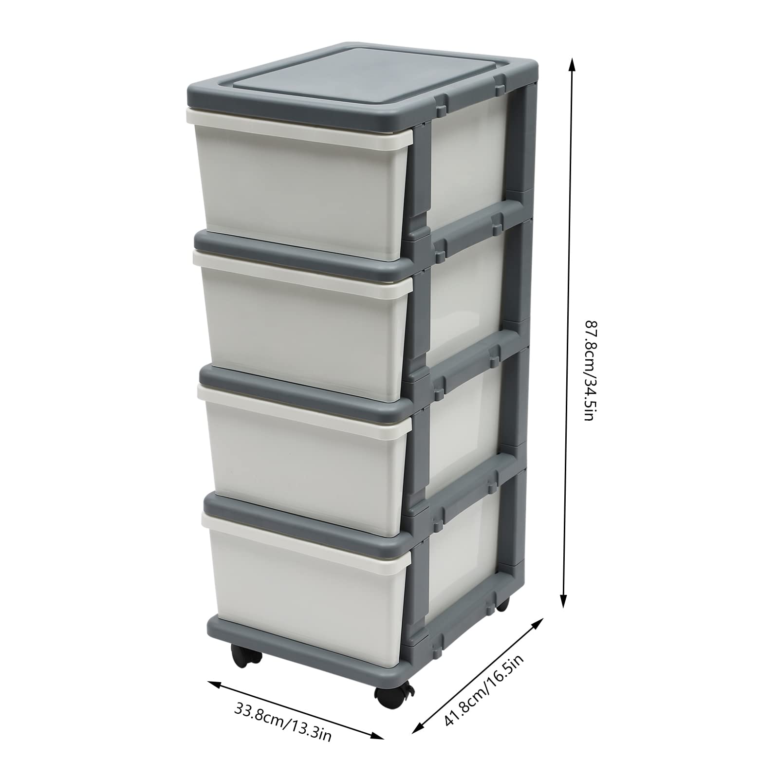 4-Drawer Rolling Storage Organizer with Tray Top - White & Grey Plastic Mobile Desk Organizer for Office, School, Makeup, Medical Supplies - Perfect for Home, Office, and Classroom Organization