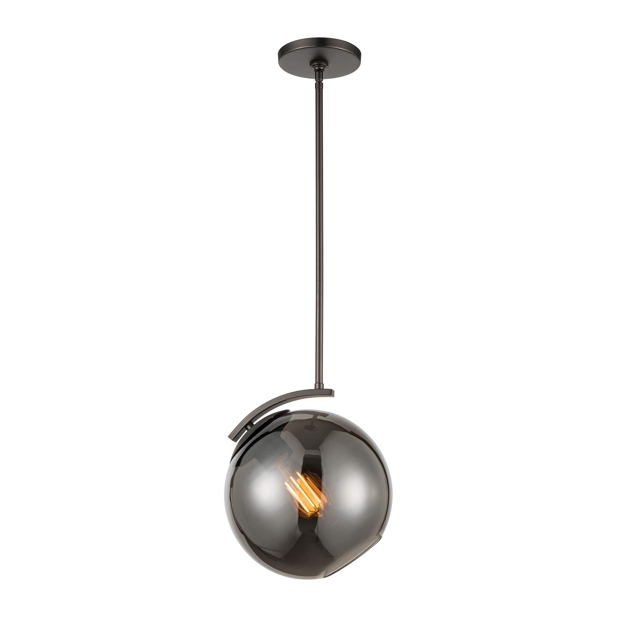 Black Nickel Mini Pendant Light with Smoke Glass Shade - Modern 1-Light Ceiling Fixture for Kitchen Island, Dining Room, or Entryway Lighting