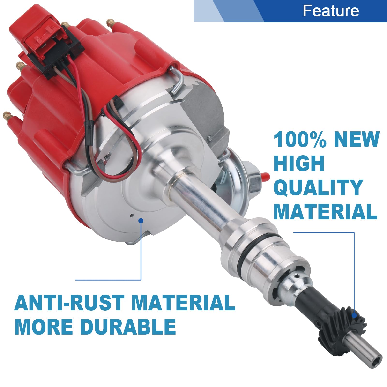High-Performance Ignition Distributor with 65K Volt Coil - Compatible with SBF Small Block Ford 221 260 289 302 5.0L Engines (Red Cap) - Fits Ford 300 F-150 E-100 Econoline Mustang Fairmont - Direct Replacement for 1030213 PE330U - Ideal for Engine Upgrades & Classic Car Restoration