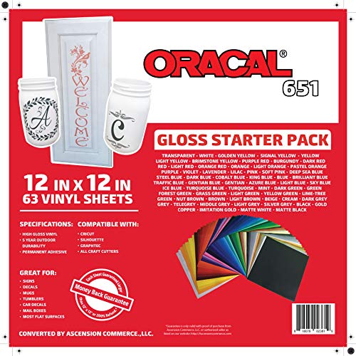 Oracal 651 Vinyl Sticker Sheets - 63-Pack Premium Adhesive Craft Vinyl for Cricut, Silhouette, Cameo, Vinyl Cutters & Printers - Perfect for DIY Decals, Signs, Car Stickers & Home Decor Projects