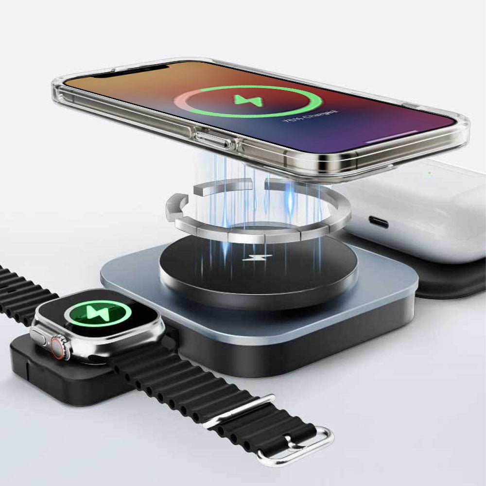 AirDock Flex 3-in-1 Magnetic Wireless Charger Stand for iPhone 14/13/12, Apple Watch & AirPods - Fast Charging Station for Home, Office & Nightstand