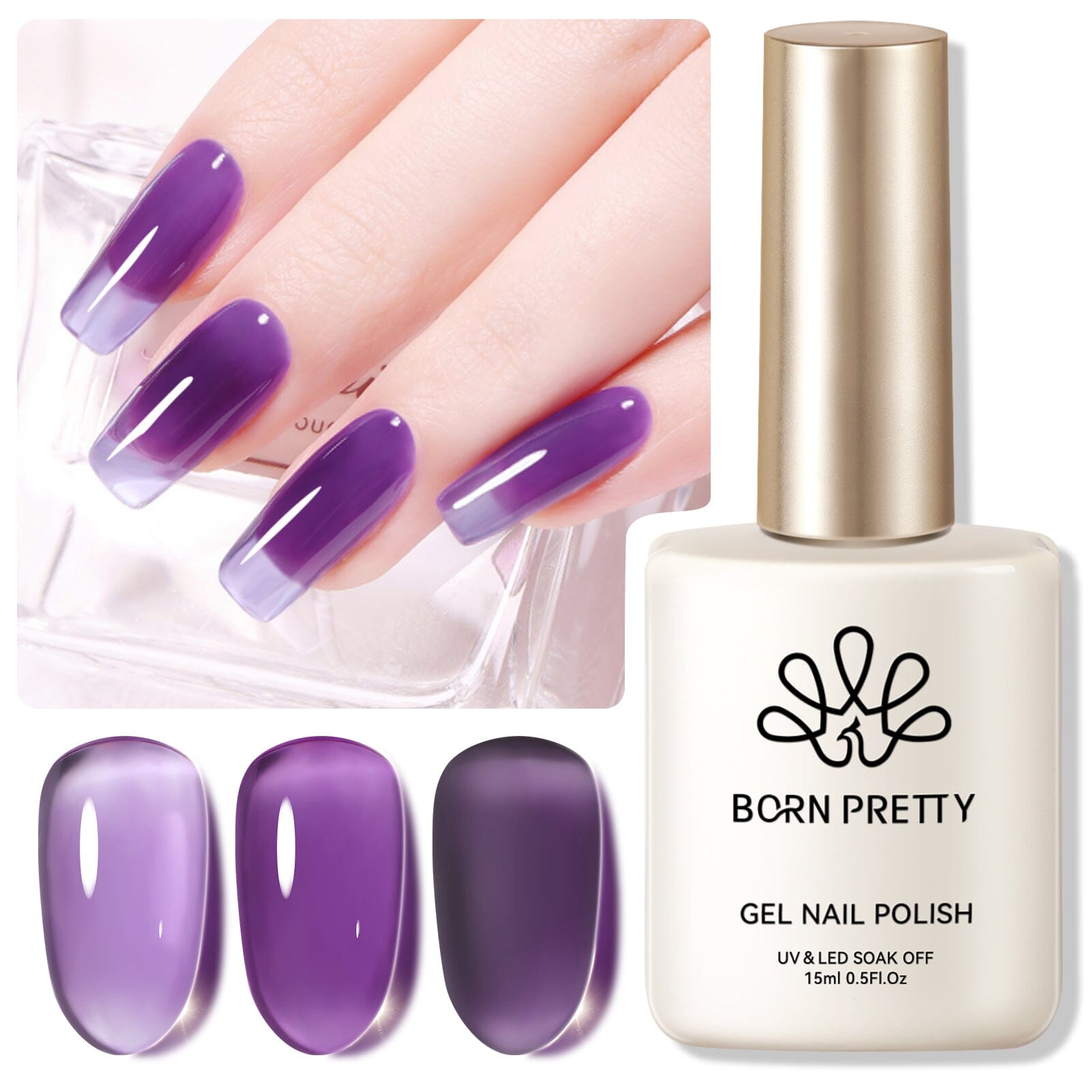 Purple Hema-Free Ice Jelly Gel Polish #10 - 15ml Long-Lasting Nail Polish for Manicures & Pedicures - Perfect for Salon, Home Use & Special Occasions