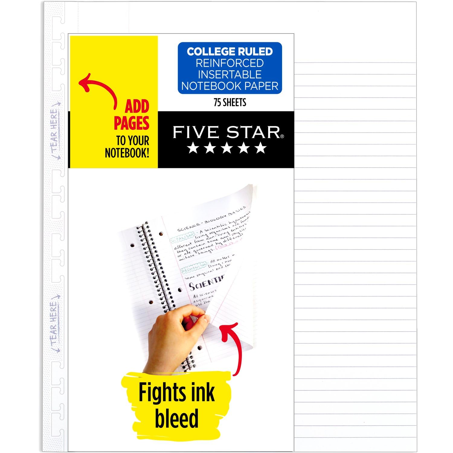 Five Star Reinforced College Ruled Loose Leaf Paper - 8.5