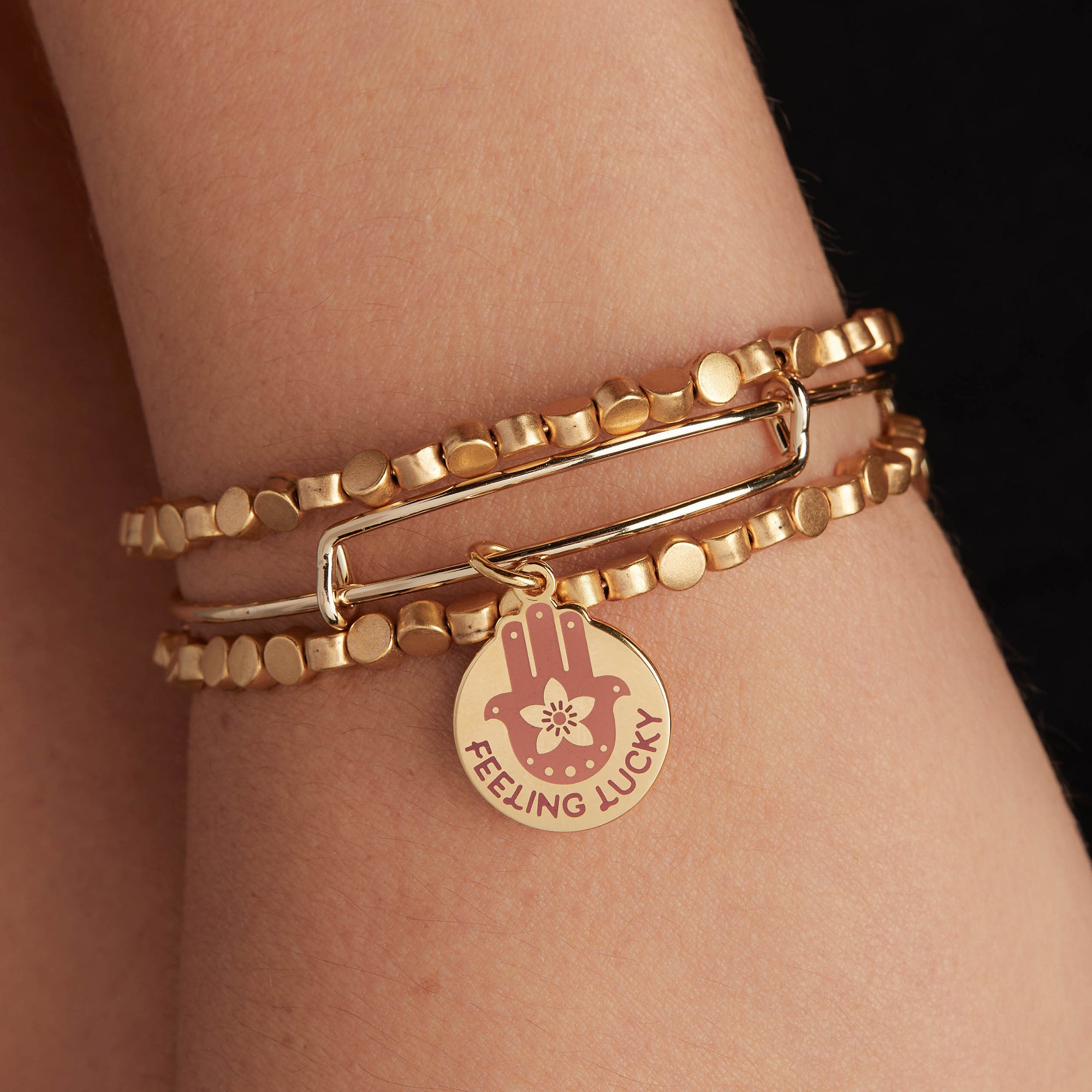 Feeling Lucky Hamsa Charm Bangle Bracelet - Hand of Fatima Jewelry for Protection & Good Fortune - Perfect for Everyday Wear, Gifts & Spiritual Wellness