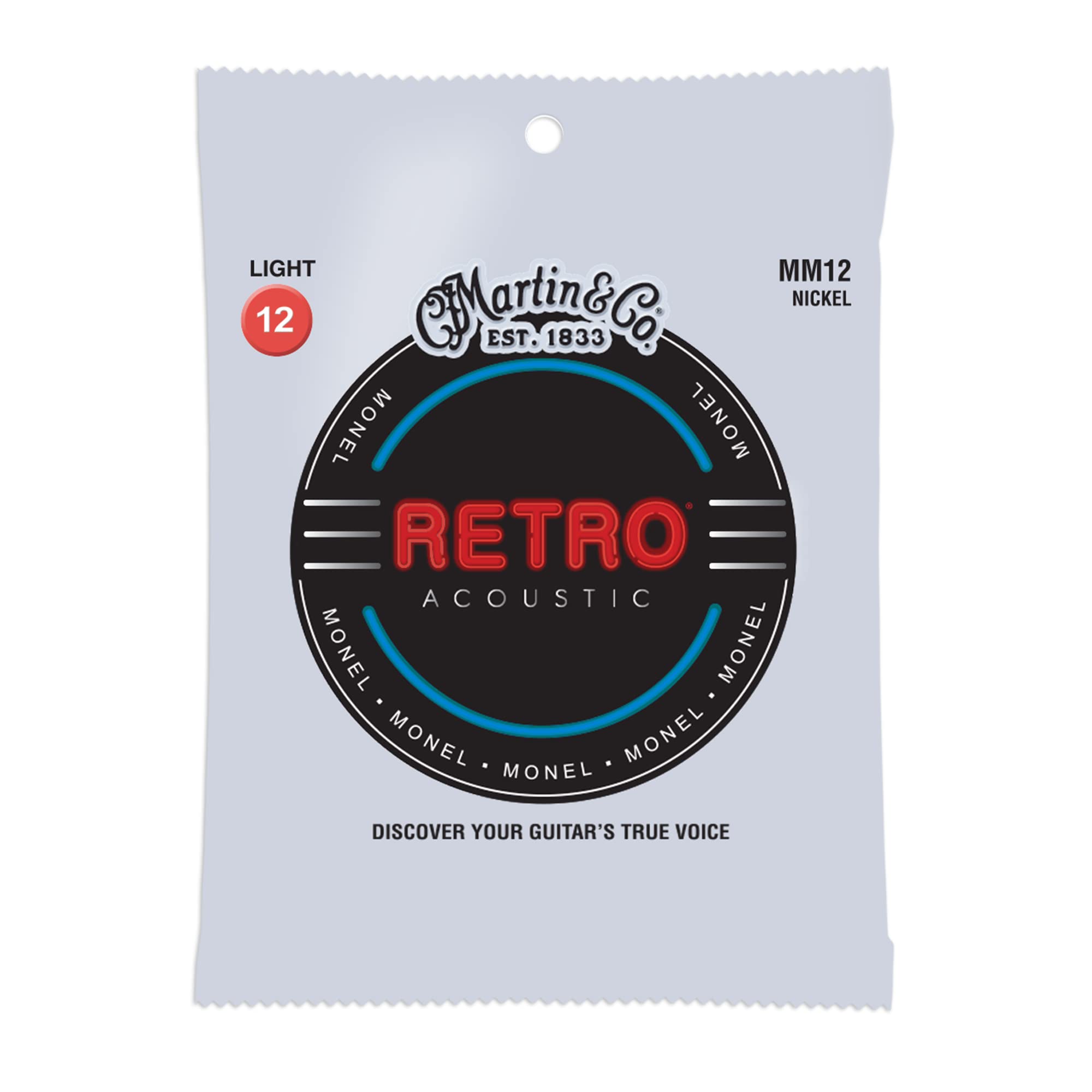 Martin Retro Acoustic Guitar Strings MM12 Light-Gauge Monel Nickel 6-String Set - Perfect for Folk, Blues & Country Music Performance & Recording