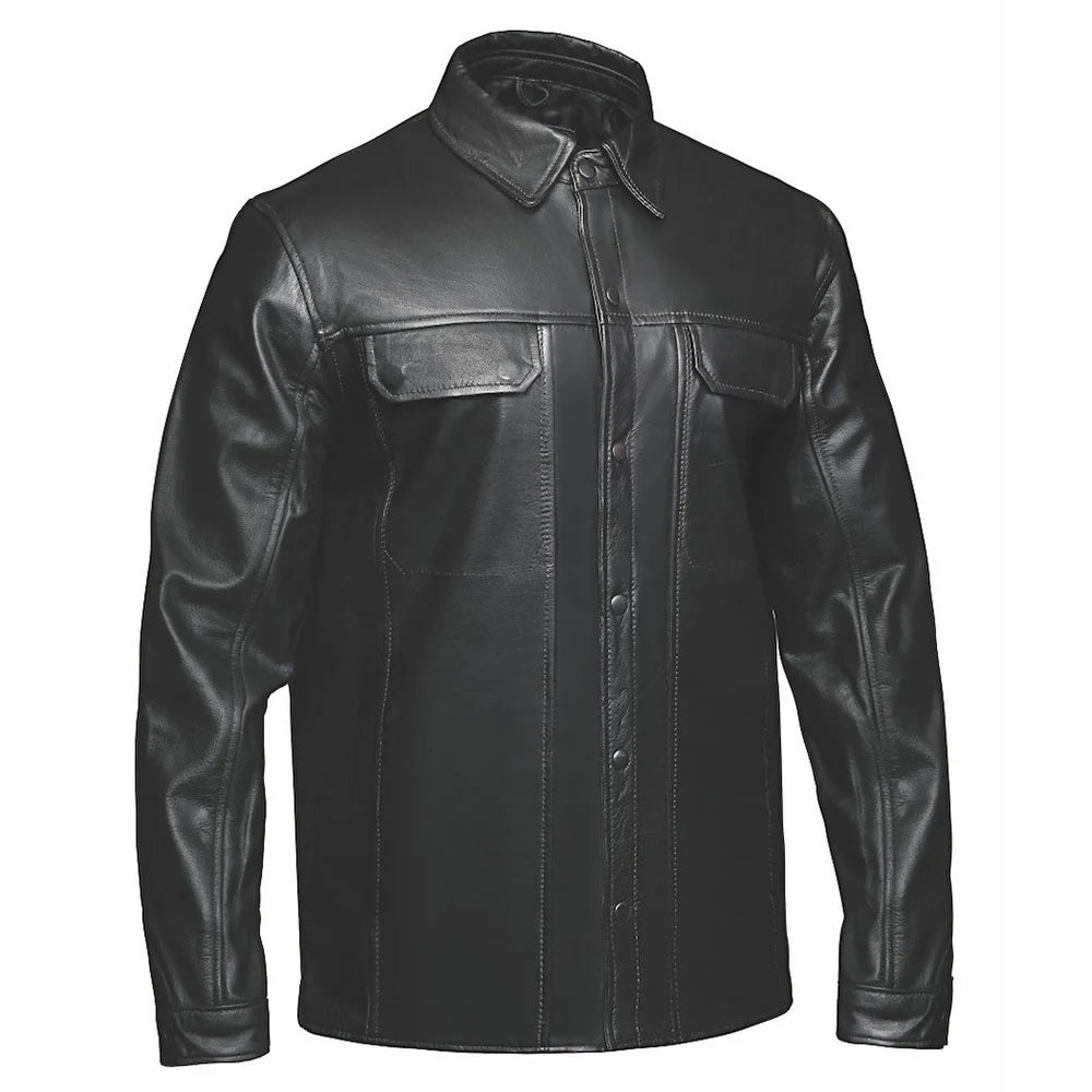 Premium Edge Men's Leather Shirt Jacket - Genuine Leather Button-Up Shirt Jacket for Men by UNIK Leather Co. | Stylish Casual Wear for Office, Dating & Outdoor Activities