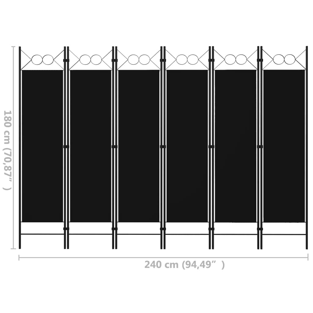 6-Panel Black Room Divider Screen - 94.5