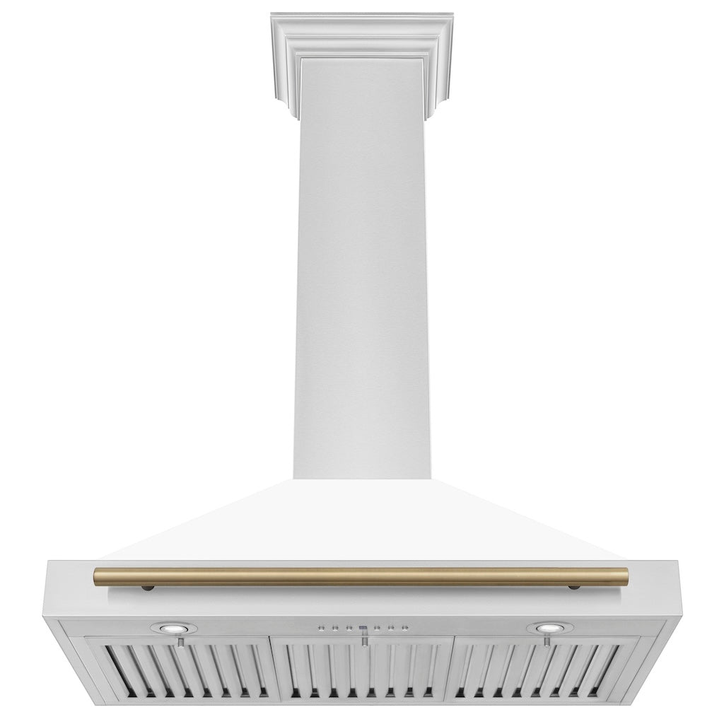 ZLINE KB4STZ Autograph Edition Convertible Stainless Steel Range Hood - White Matte Shell with Champagne Bronze Accents | Professional Kitchen Ventilation for Modern Homes