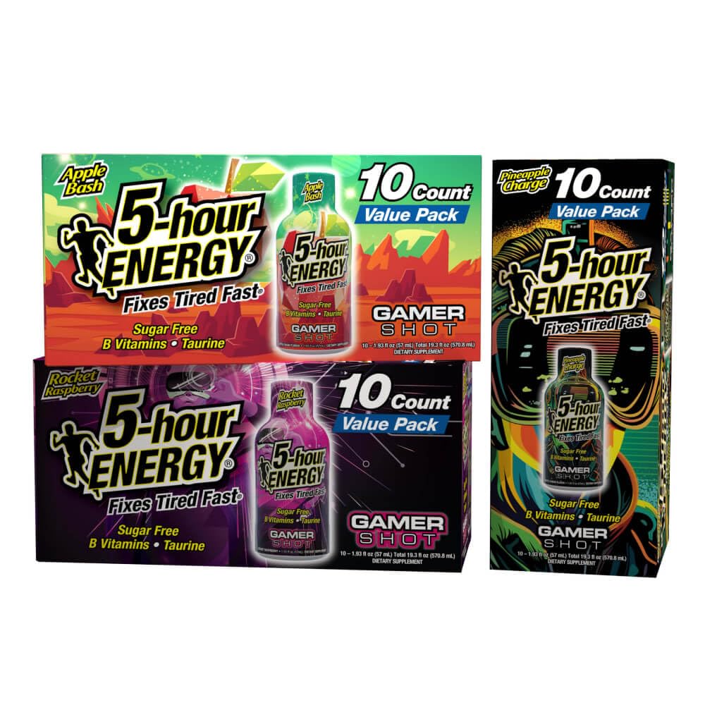 5-Hour Energy Gamer Shots Variety Pack - 30 Count (1.93 fl oz) | Extra Strength Energy Drink with Apple Bash, Rocket Raspberry & Pineapple Charge Flavors | Boost Focus for Gaming, Workouts & Late-Night Study