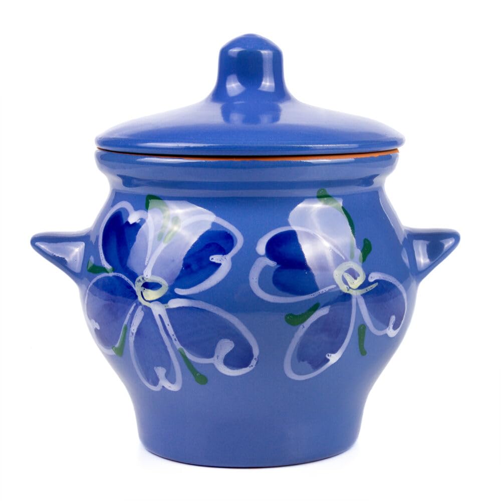 Premium Borisov Blue Clay Stewing Ramekin with Lid - 2QT Traditional Earthenware Pot for Dutch Oven Cooking, Rice, Soups & Stews | Oven, Stovetop & Microwave Safe | Perfect for Slow Cooking, Baking & Serving Dishes