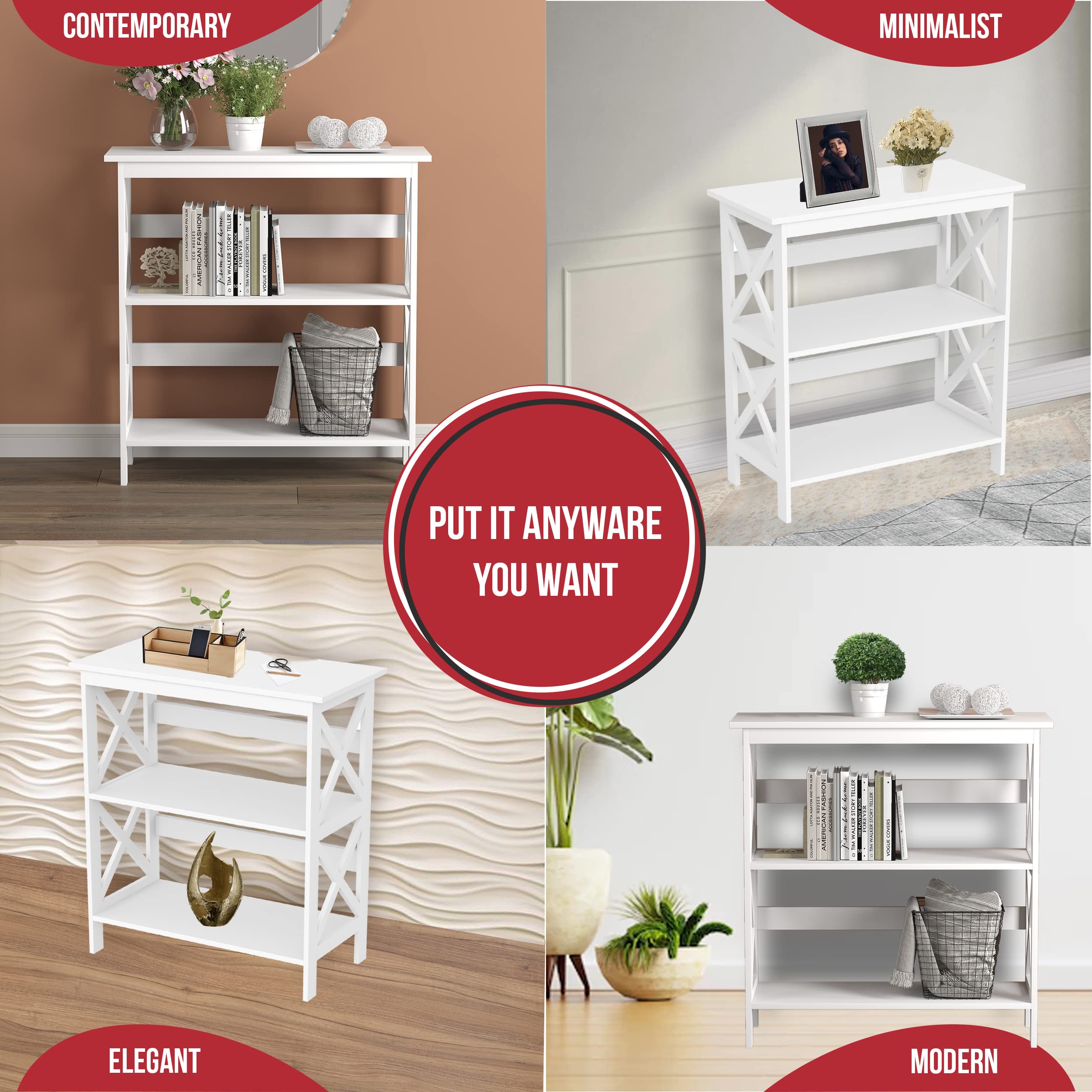 White Modern Console Table with 2 Storage Shelves - TV Stand, Entryway Table for Living Room, Bedroom & Office - Multi-Functional Sofa Side Table & Couch Caddy for Home Decor | Perfect for Small Spaces, Apartment Essentials & Housewarming Gifts