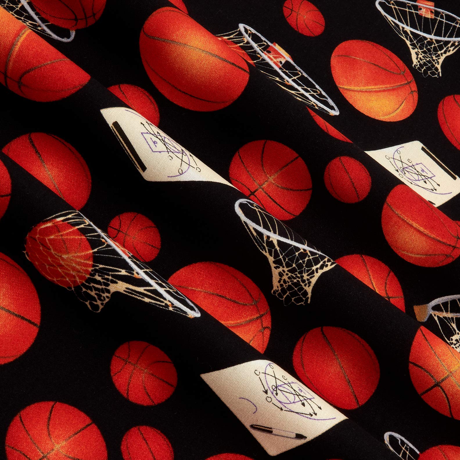 Premium Black Basketball & Hoops Quilting Fabric by the Yard - Sports Themed Cotton Material for DIY Projects, Team Apparel, and Home Decor