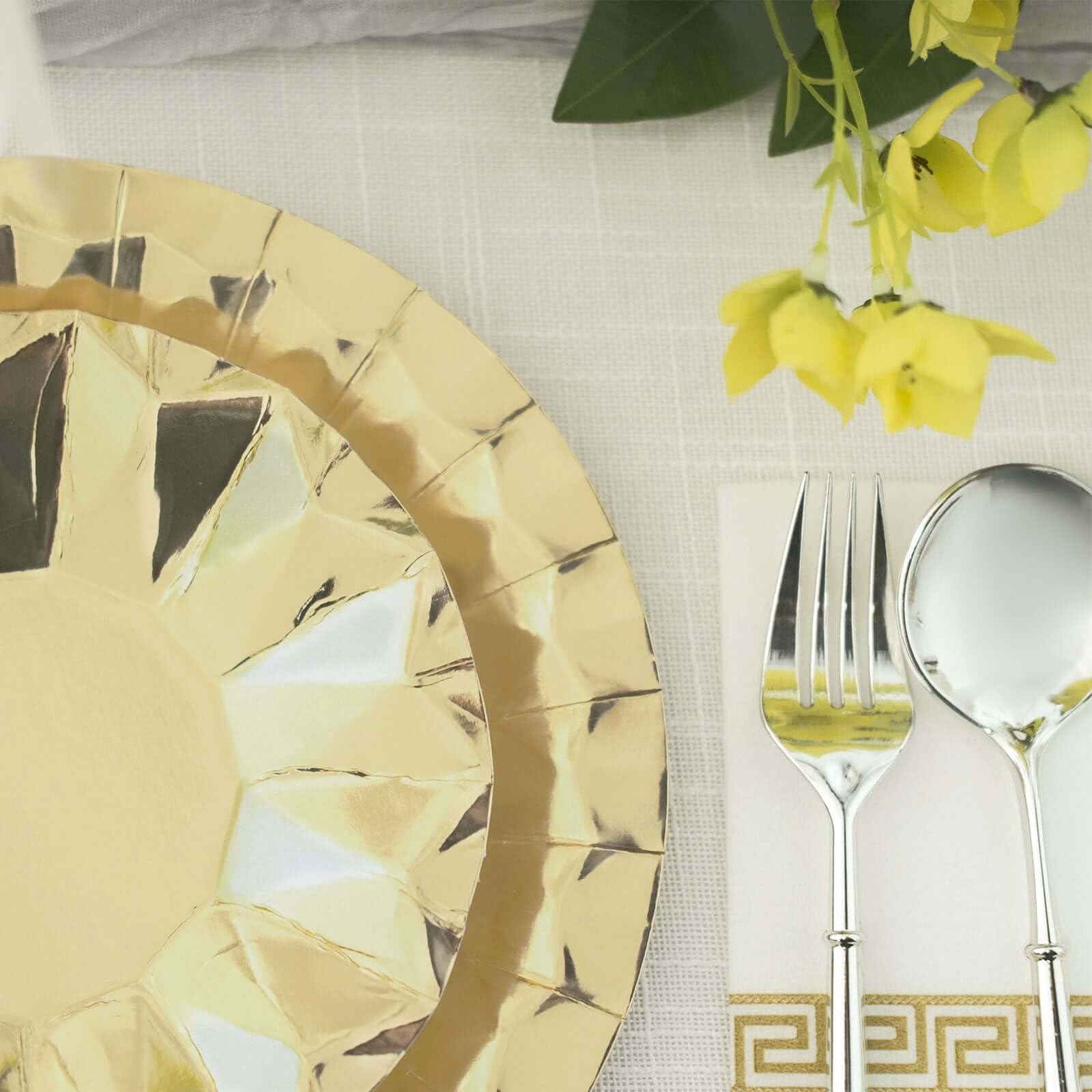 Efavormart 25 Pack 9 Inch Geometric Metallic Gold Foil Disposable Dinner Plates - Heavy Duty 400 GSM for Birthday Parties, Weddings & Holiday Celebrations