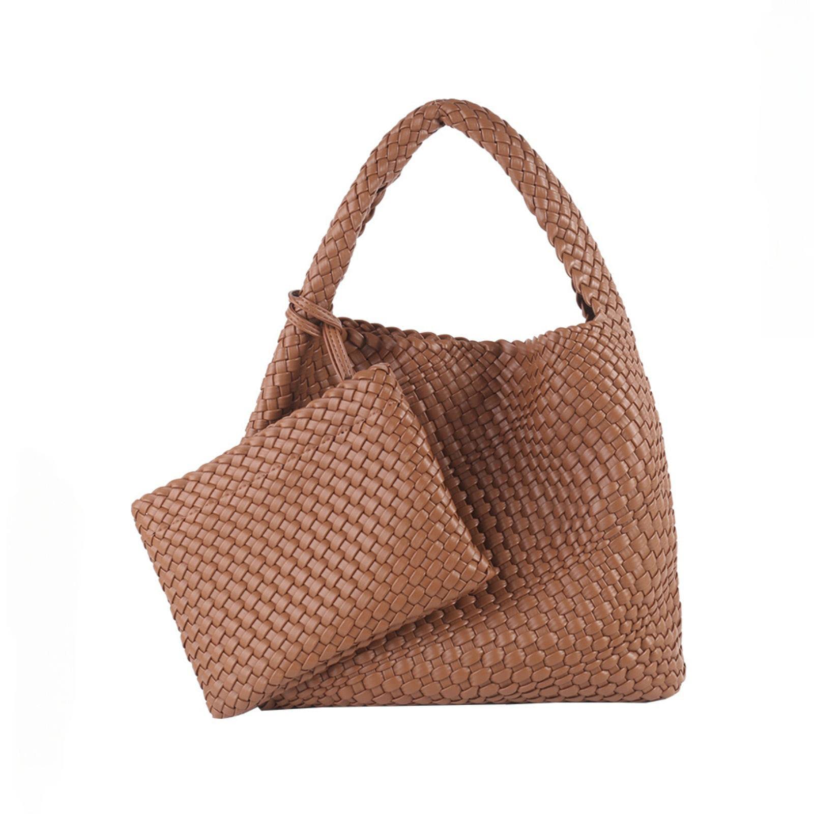 Stylish Women's Leather Handwoven Tote Bag - Fashionable Travel Shoulder Purse with Large Capacity & Built-in Wallet | Perfect for Work, Shopping & Weekend Getaways