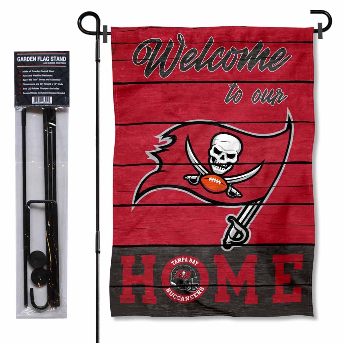 WinCraft Tampa Bay Buccaneers Welcome to Our Home Garden Flag with Flagpole Mount - Perfect for NFL Tailgating, Front Yard Decor & Bucs Fan Gifts