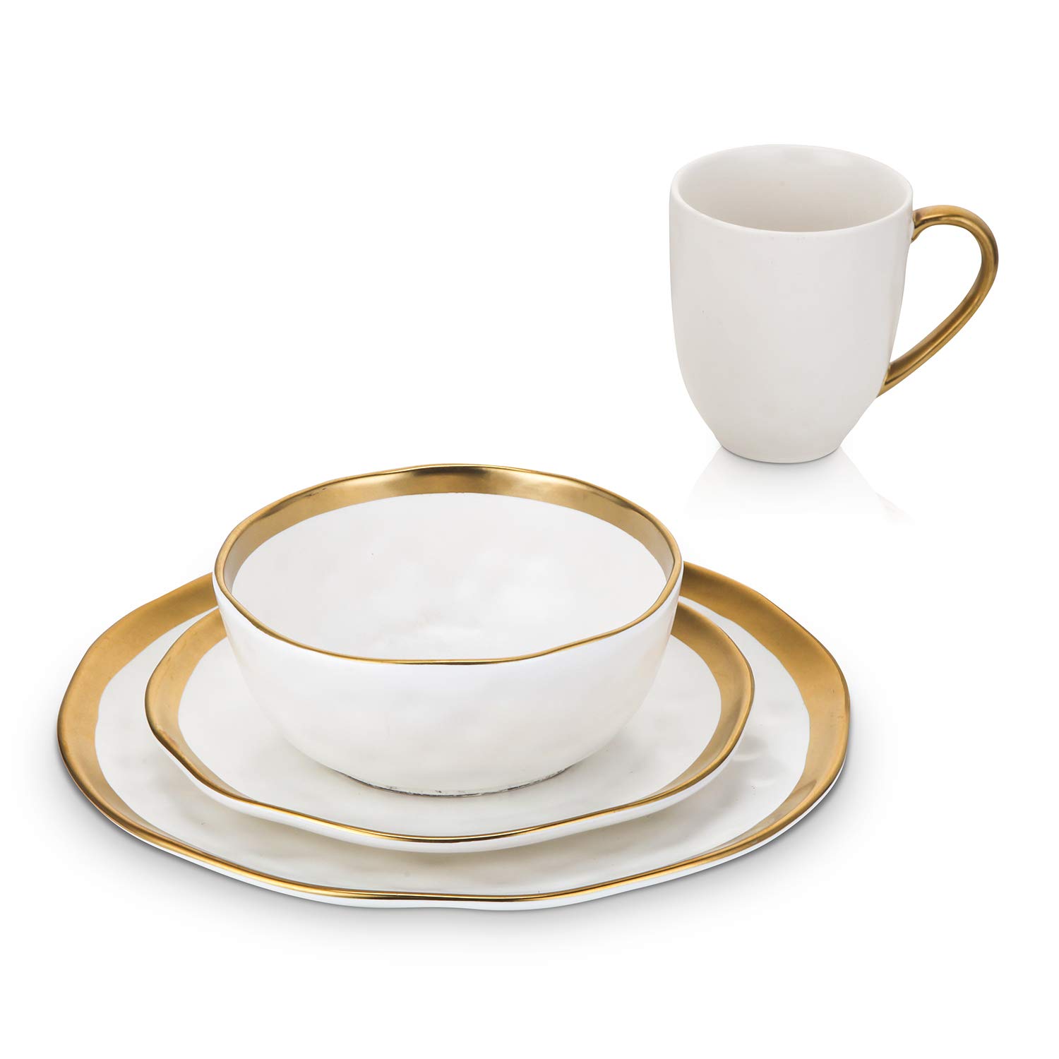 16-Piece Modern Porcelain Dinnerware Set - White & Gold Rim Plates & Bowls for 4 - Elegant Table Setting for Family Dinners, Parties & Restaurant Use