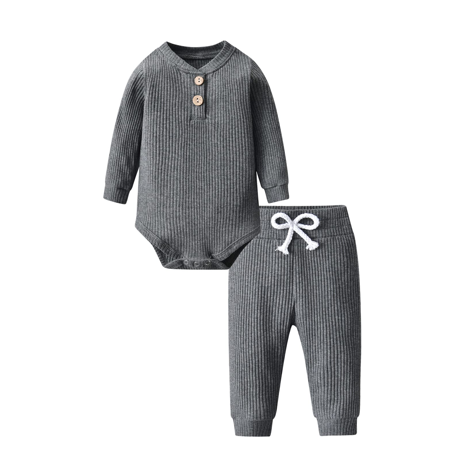 Newborn Baby Clothes Set - Soft Ribbed Cotton Long Sleeve Romper & Pants Outfit for Boys & Girls | Perfect for Photoshoots, Playtime & Everyday Wear