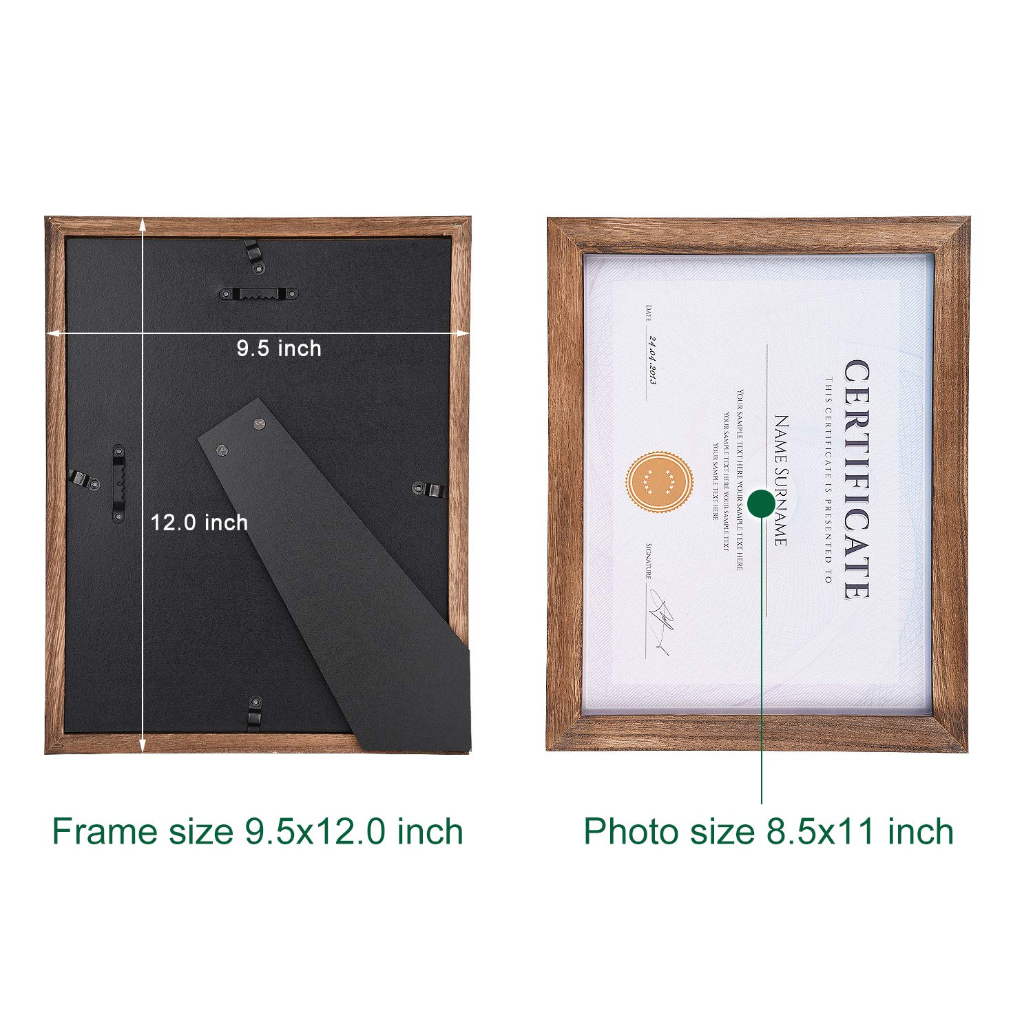 8.5x11 Diploma Frames - Rustic Wood Certificate Frames with HD Glass for Wall or Tabletop Display - Set of 2 Carbonized Black